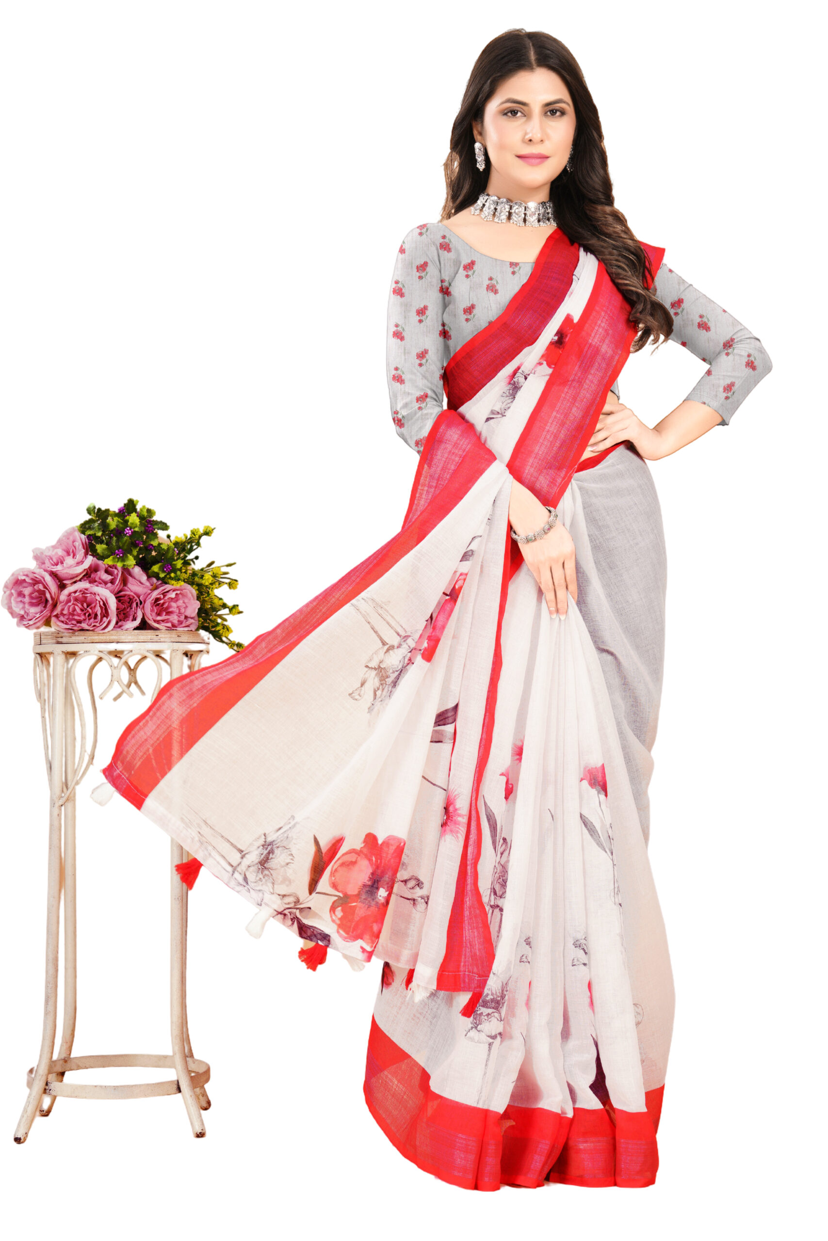 FLORAL WHISPER LINEN COTTON SAREE - Image 3