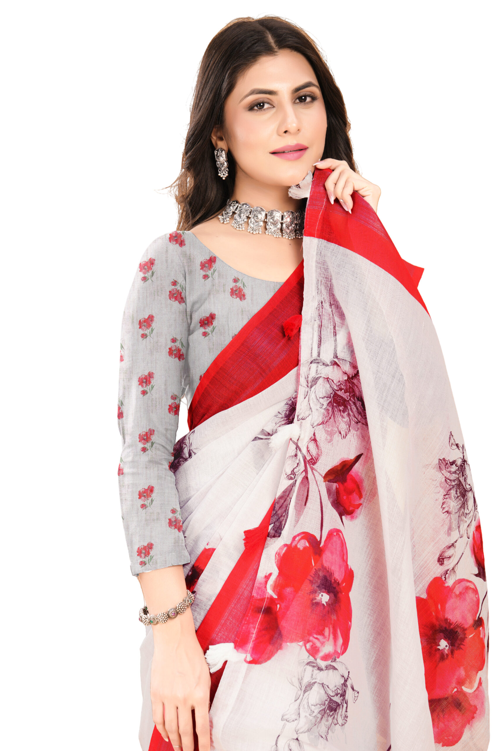 FLORAL WHISPER LINEN COTTON SAREE - Image 4