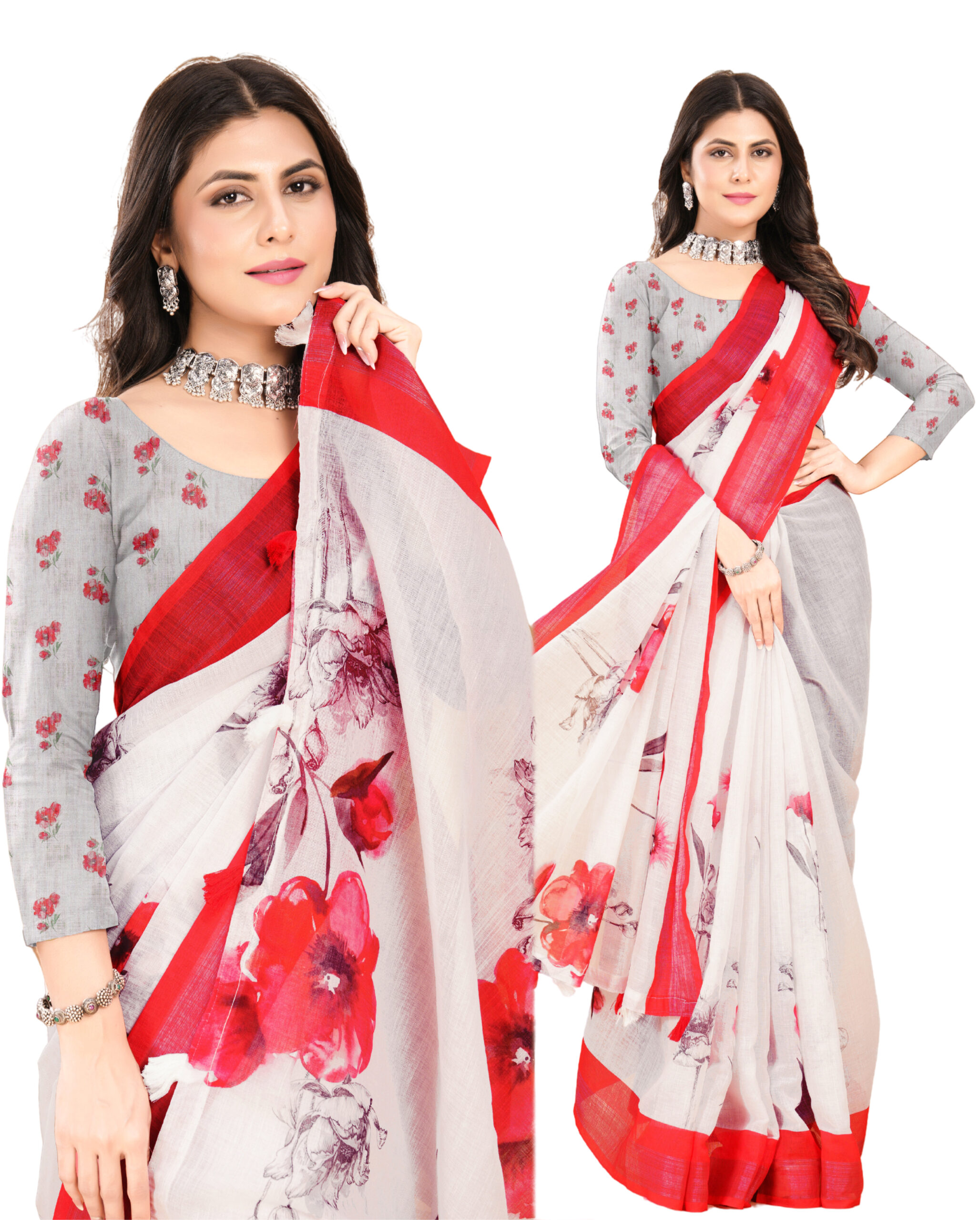FLORAL WHISPER LINEN COTTON SAREE - Image 5