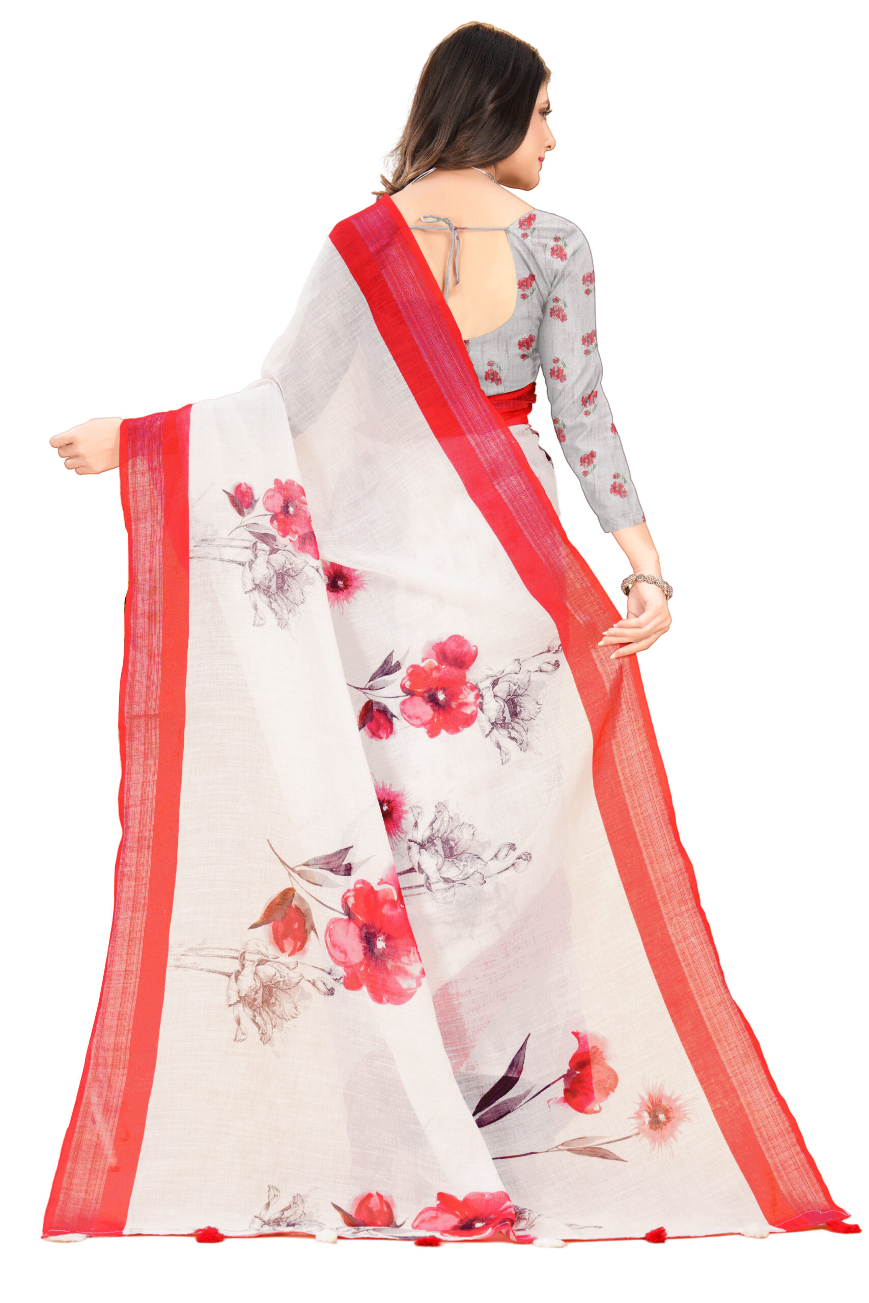FLORAL WHISPER LINEN COTTON SAREE - Image 6