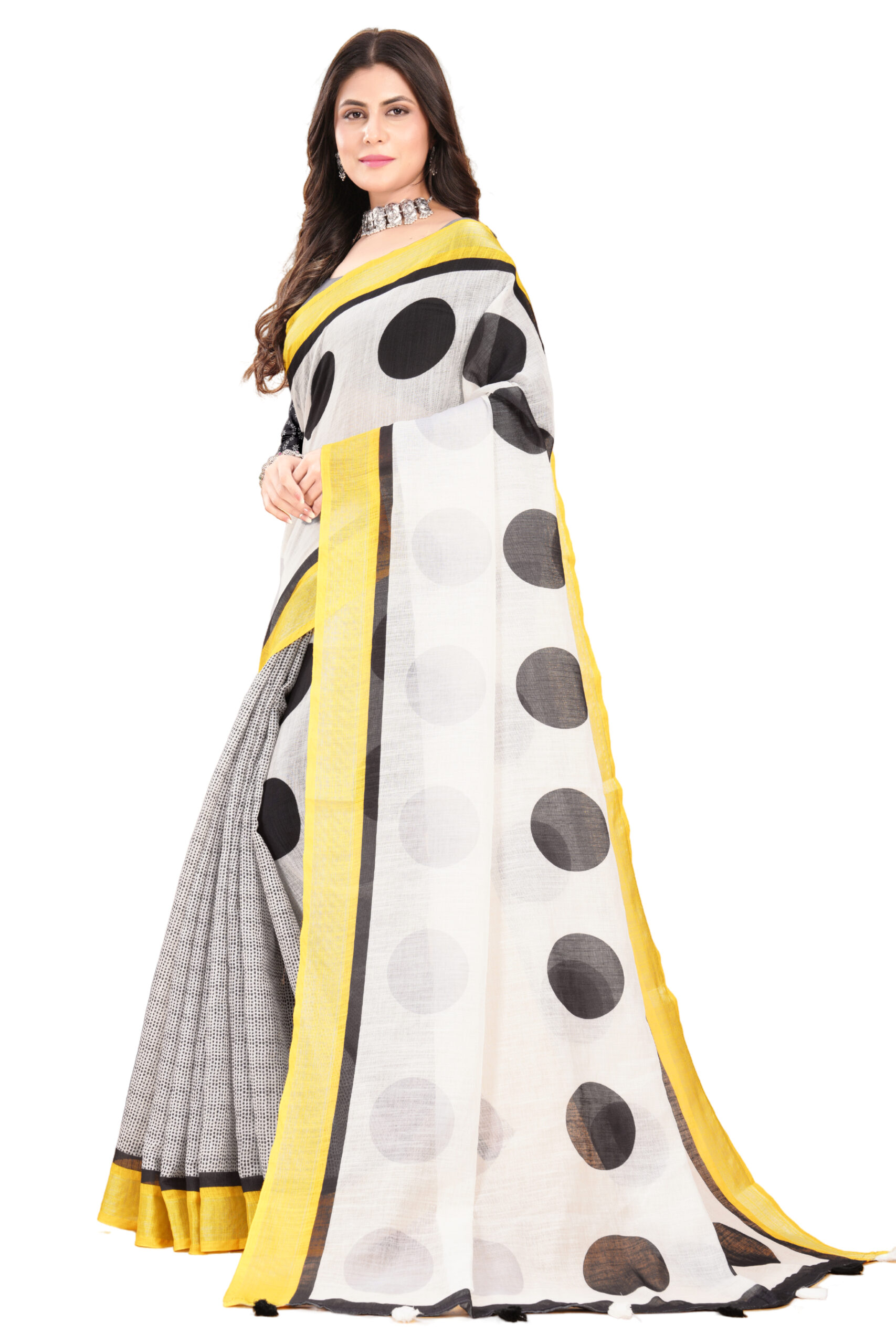 POLKA CHARM LINEN COTTON SAREE - Image 2