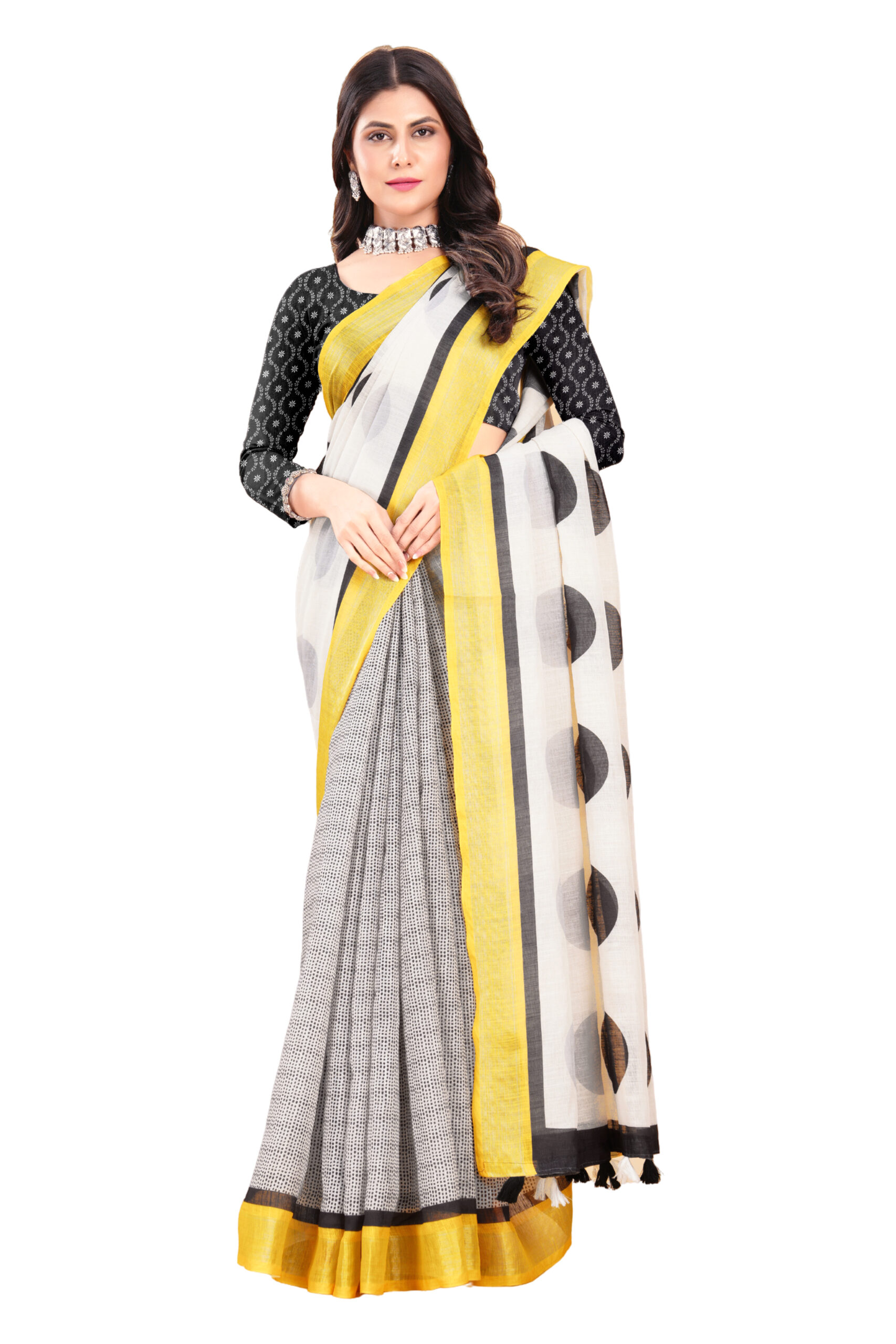 POLKA CHARM LINEN COTTON SAREE - Image 3