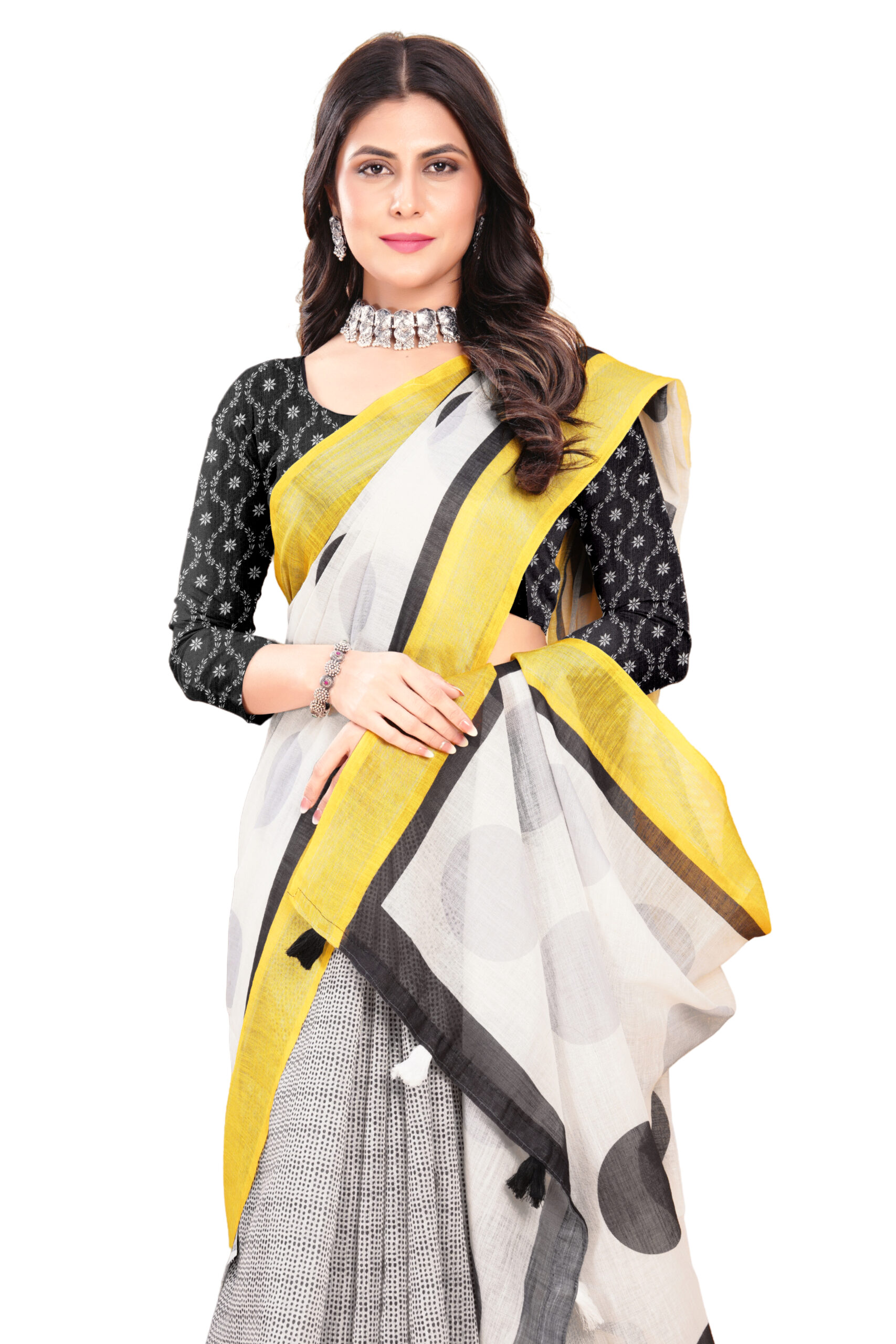 POLKA CHARM LINEN COTTON SAREE - Image 4