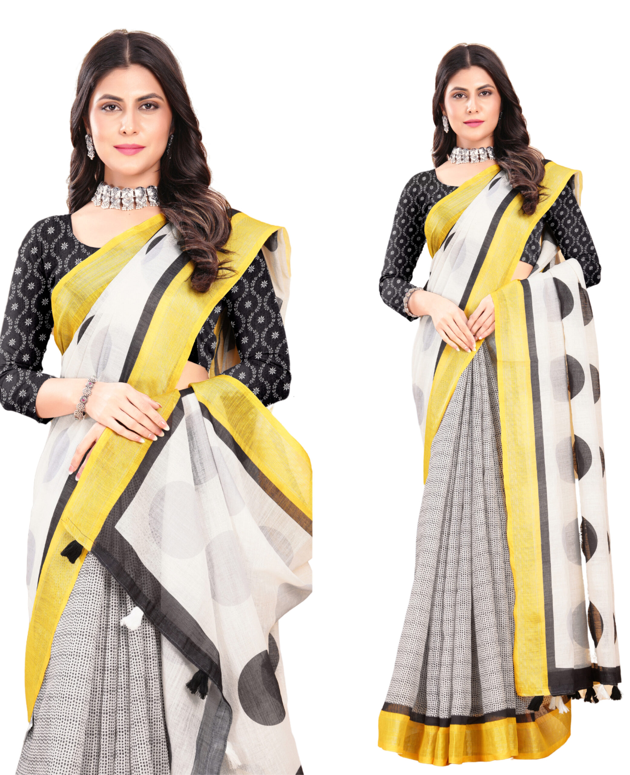 POLKA CHARM LINEN COTTON SAREE - Image 5