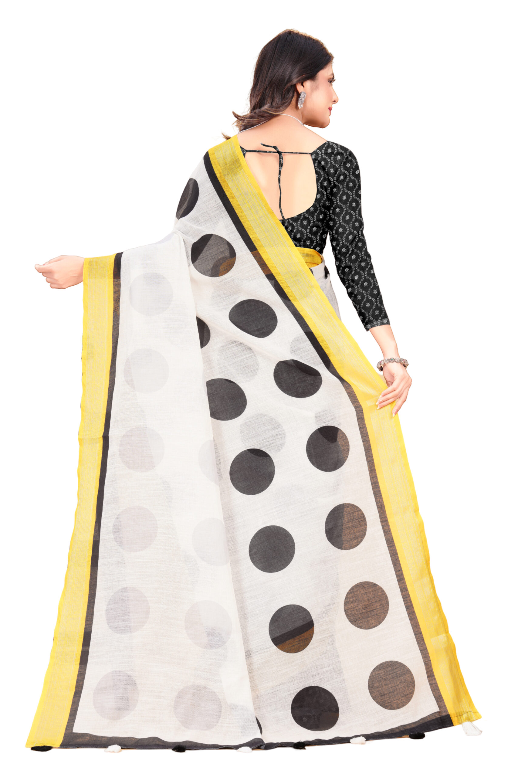POLKA CHARM LINEN COTTON SAREE - Image 6