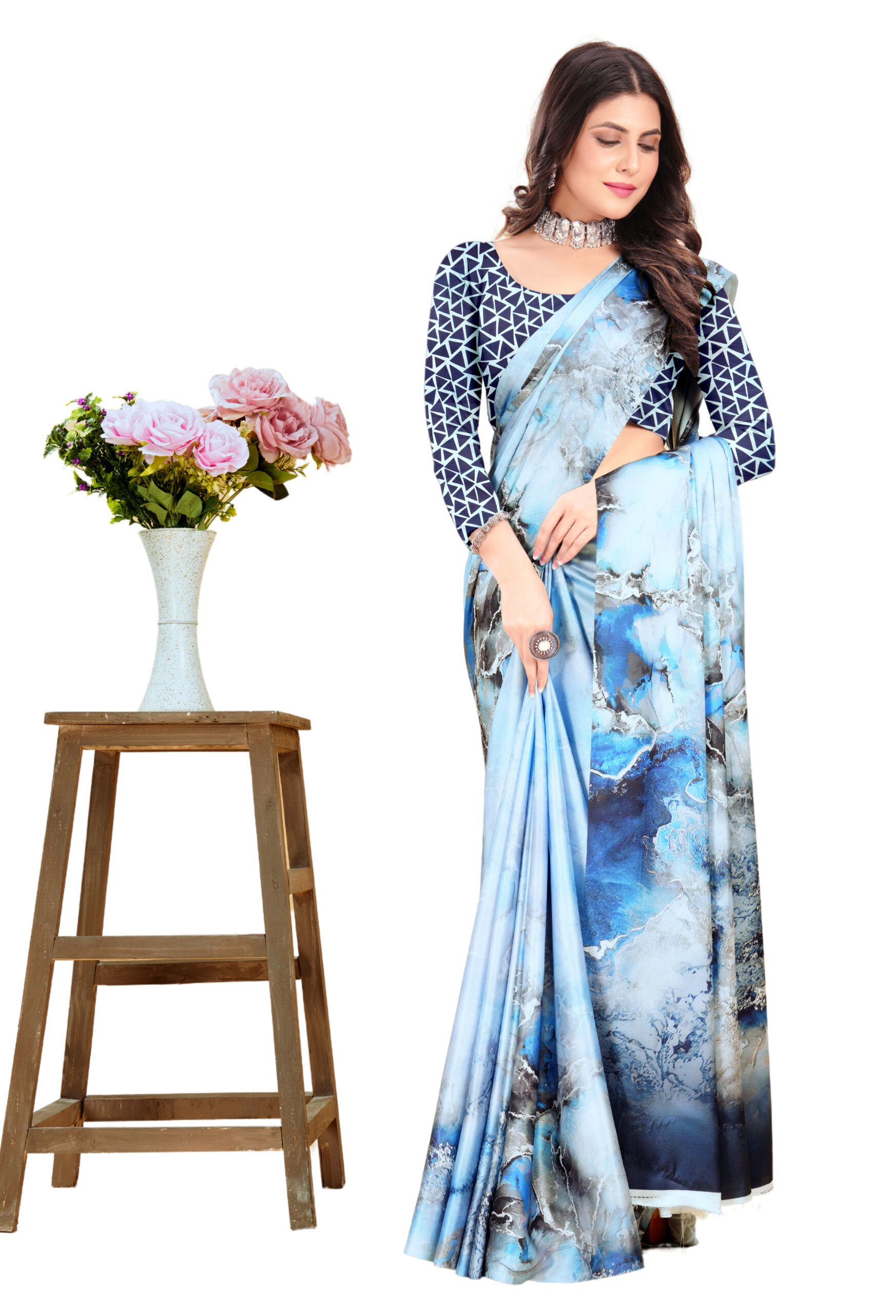 ABSTRACT MARBLE JAPANESE CRAPE SAREE - Image 3