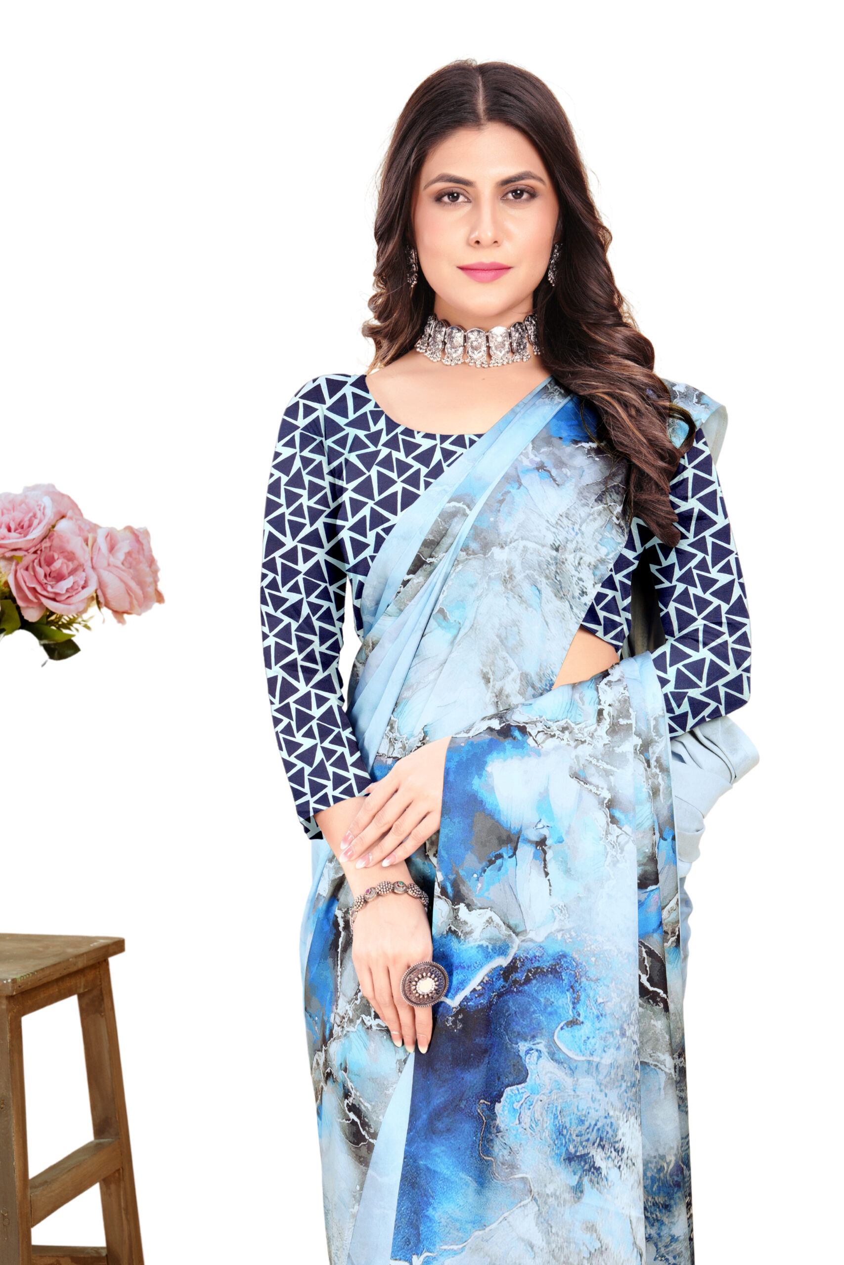 ABSTRACT MARBLE JAPANESE CRAPE SAREE - Image 4